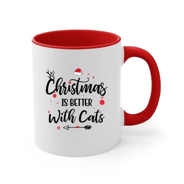 Personalized Mug, Christmas Girl And Cats, Gift For Cat Lovers