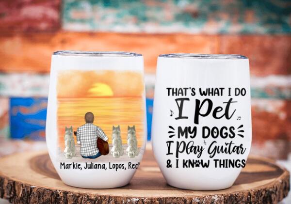 Personalized Tumbler, A Man Playing Guitar With Dogs, Gift For Guitar And Dog Lovers