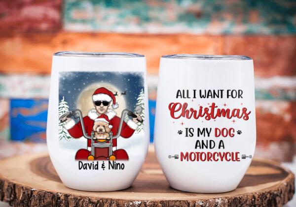 Personalized Tumbler, Motorcycle Man With Dogs, Christmas Gift For Bikers And Dog Lovers
