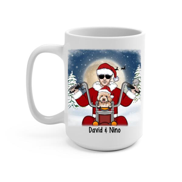Personalized Mug, Motorcycle Man With Dogs, Christmas Gift For Bikers And Dog Lovers