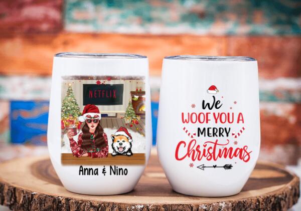 Personalized Tumbler, Up To 4 Dogs, We Woof You A Merry Christmas, Christmas, Gift For Dog Lovers
