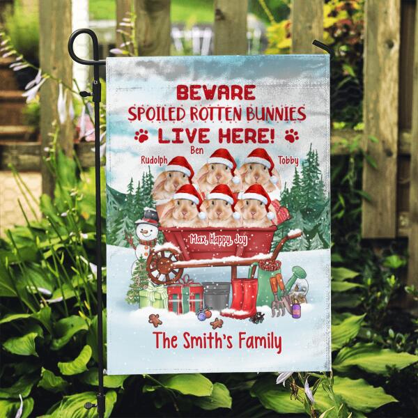 Personalized Garden Flag, Beware Spoiled Rotten Bunnies Live Here, Christmas Gift For Bunny Lovers