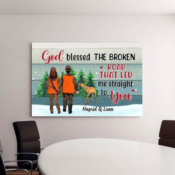 Personalized Canvas, God Blessed The Broken Road That Led Me Straight To You, Hunting Couple, Friend, Christmas Gift For Couples, Friends