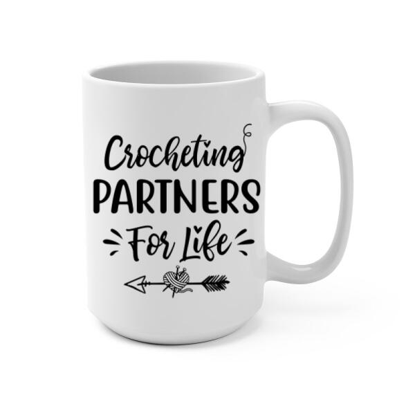 Personalized Mug, Up To 3 Pets, Crocheting Partners For Life, Chirtsmas Gift For Crocheting Lovers, Dog Lovers, Cat Lovers