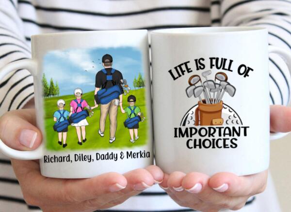 Personalized Mug, Golfing Family Parent And Kids, Custom Gift For Family And Golf Lover