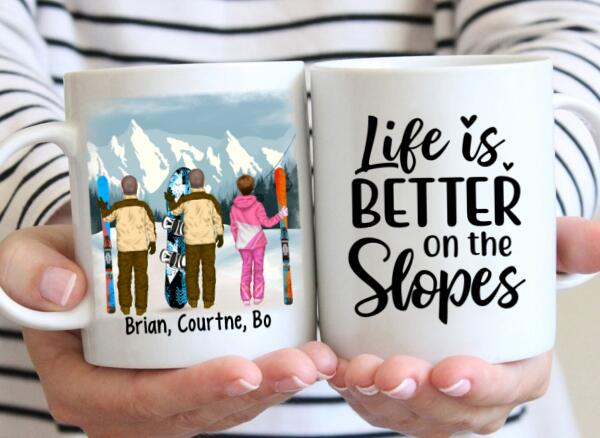 Personalized Mug, Snowboarding and Skiing Friends, Gift For Snowboard And Ski Lovers