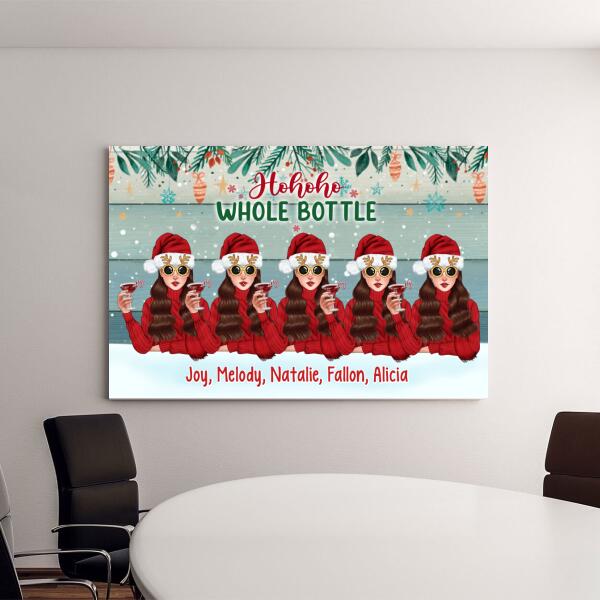 Up To 5 Girls Running On Wine And Christmas Cheer - Personalized Canvas For Friends, Christmas