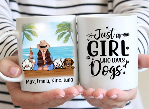 Personalized Mug, A Girl And Peeking Dogs - Summer Partner Gift, Gift For Beach Lovers And Dog Lovers