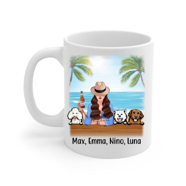 Personalized Mug, A Girl And Peeking Dogs - Summer Partner Gift, Gift For Beach Lovers And Dog Lovers