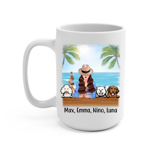 Personalized Mug, A Girl And Peeking Dogs - Summer Partner Gift, Gift For Beach Lovers And Dog Lovers