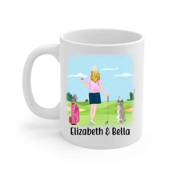 Personalized Mug, Golf Drink Woman with Dogs Gift For Golf and Dog Lovers