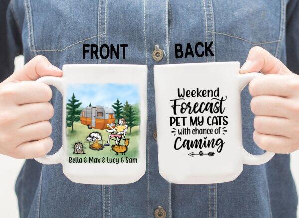 Personalized Mug, A Girl and Her Cats Go Camping, Gift for Campers and Cat Lovers