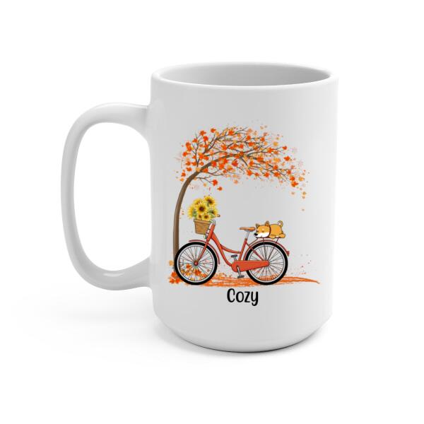 Personalized Mug, Dog Sleeping on Bicycle, Gift for Fall Lover, Dog lover. Autumn Gift