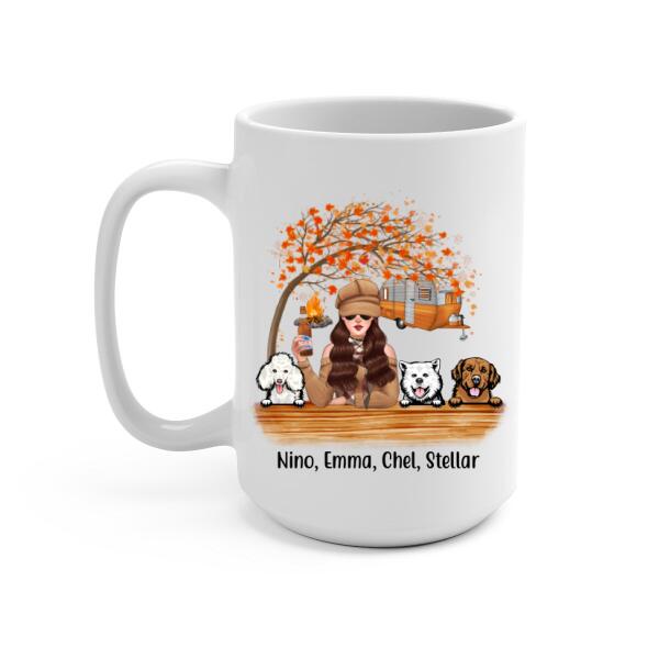 Personalized Mug, Camping And Dogs Are My Therapy - Fall Season Gift, Gift For Campers And Dog Lovers