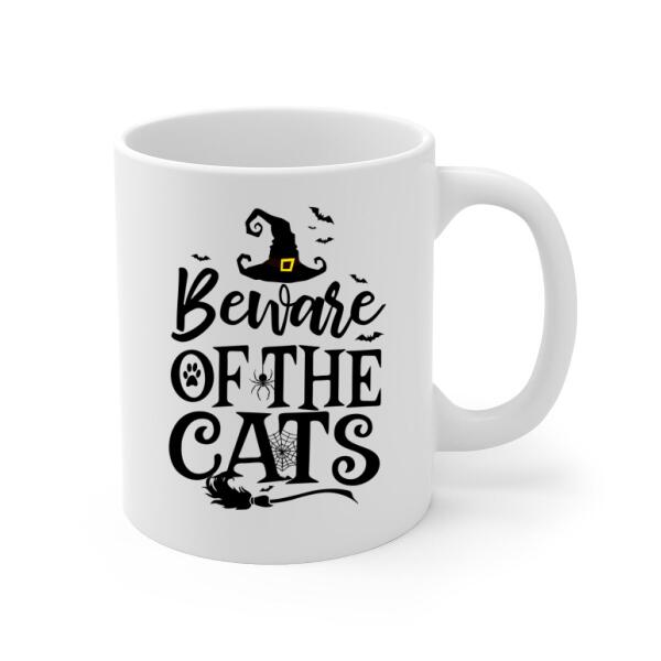 Personalized Mug, Up to 3 Cats, Witch And Cats - Halloween Gift, Gift For Cat Lovers