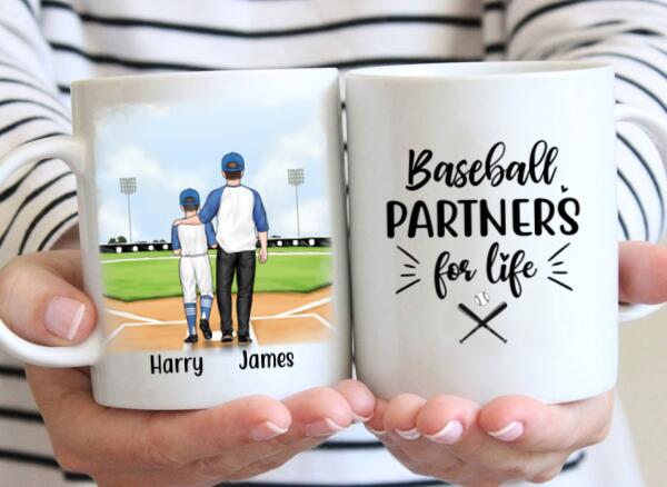 Personalized Mug, Up To 4 Kids, Baseball Partners Forever, Gift For Dad And Baseball Lovers