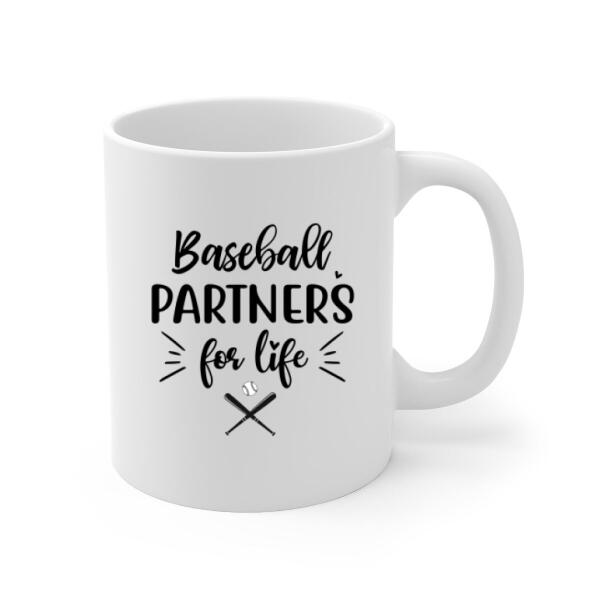 Personalized Mug, Up To 4 Kids, Baseball Partners Forever, Gift For Dad And Baseball Lovers