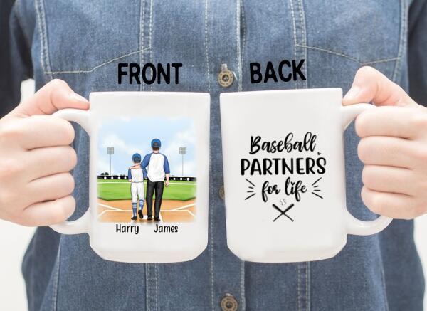 Personalized Mug, Up To 4 Kids, Baseball Partners Forever, Gift For Dad And Baseball Lovers