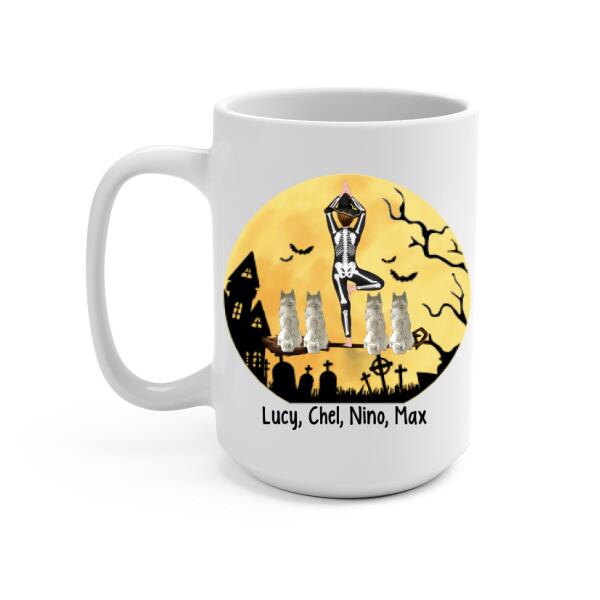 Personalized Mug, Yoga Witch And Dogs - Halloween Gift, Gift For Yoga And Dog Lovers