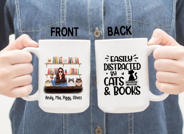 Personalized Mug, Woman Loves Books And Cats, Gifts For Book Lovers, Cat Lovers