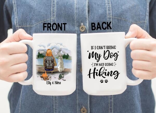Personalized Mug, Hiking Woman With Dogs, Gift For Hikers And Dog Lovers