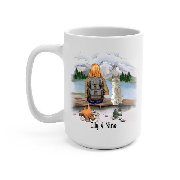 Personalized Mug, Hiking Woman With Dogs, Gift For Hikers And Dog Lovers