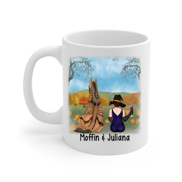 Personalized Mug, Witch Sitting With Horse, Halloween Gift For Horse Lovers