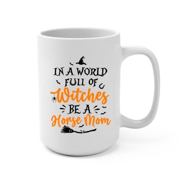 Personalized Mug, Witch Sitting With Horse, Halloween Gift For Horse Lovers