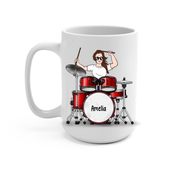 Personalized Mug, Woman Playing Drums, Gift For Drummers