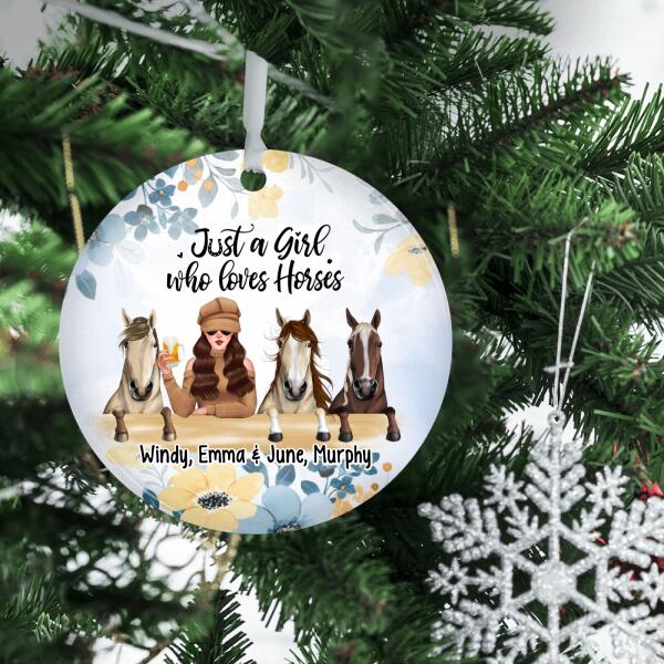 Personalized Ornament, Just A Girl Who Loves Horses - Flower Theme, Christmas Gift For Horse Lovers