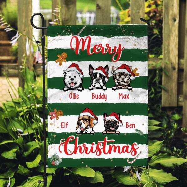 Personalized Garden Flag, Up To 5 Dogs, Merry Christmas, Christmas Gift For Dog Lovers