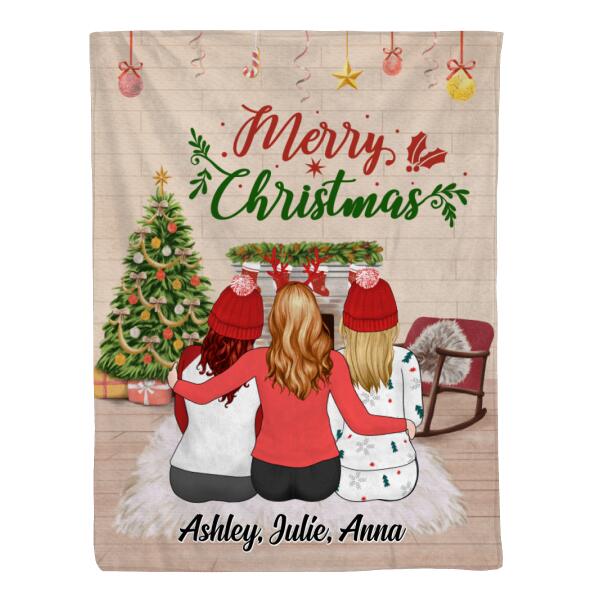 Personalized Blanket, Merry Christmas Girls, Xmas Gift for Sisters, Best Friends