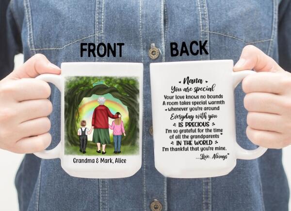 Up to 2 Kids, Grandma and Grandkids - Personalized Gifts Custom Mug for Grandma for Grandkids