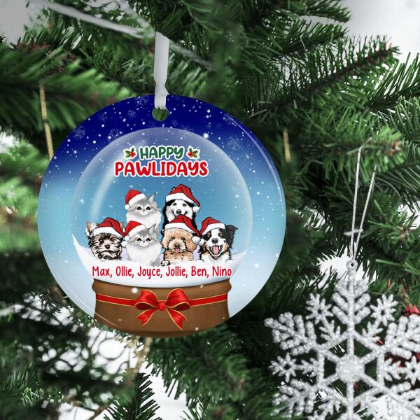 Personalized Ornament, Up To 6 Pets In Snow Globe, Happy Pawlidays, Christmas Gift For Dog Lovers, Cat Lovers