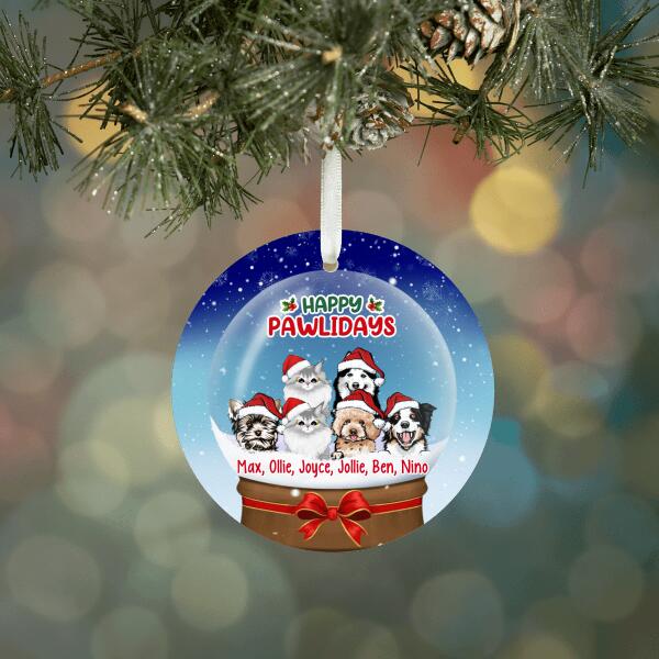 Personalized Ornament, Up To 6 Pets In Snow Globe, Happy Pawlidays, Christmas Gift For Dog Lovers, Cat Lovers