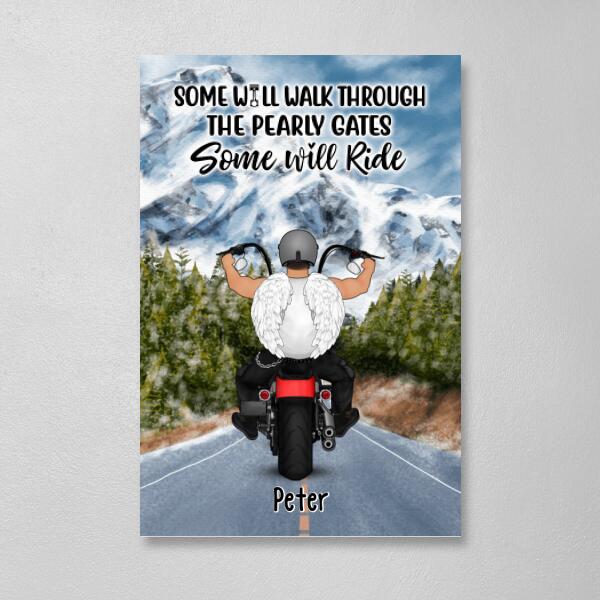 Personalized Canvas, Angel Biker - Ride Through The Pearly Gates, Memorial Gift For Motorcycle Lovers