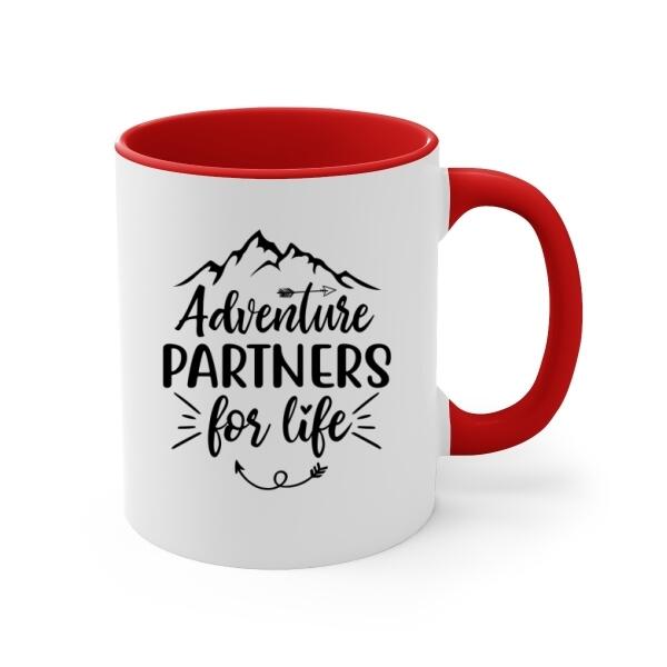 Personalized Mug, Girl With Pets Sitting On Car - Adventure Partners For Life, Gift For Car Lovers, Dog Lovers, Cat Lovers