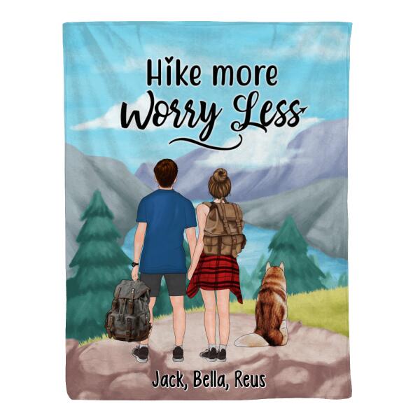 Personalized Blanket, Hiking Couple With Dogs, Gift For Hikers And Dog Lovers