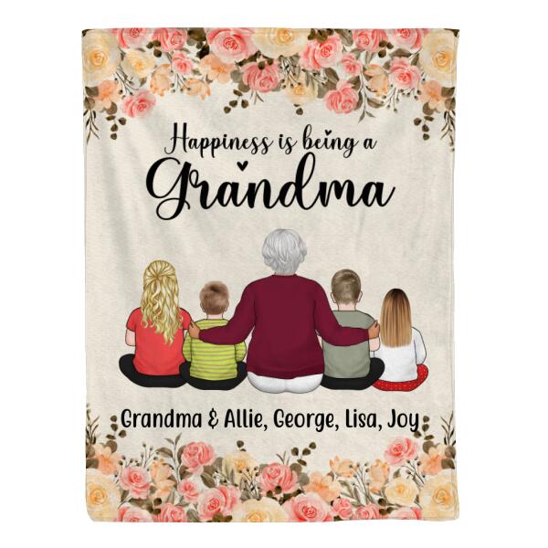 Happiness Is Being A Grandma, Upto 4 Kids - Personalized Gifts Custom Blanket For Grandma