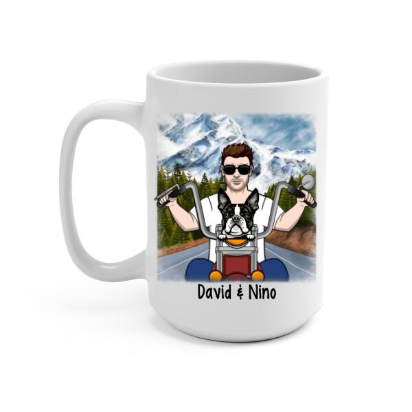Personalized Mug, Man Biker With Dogs - I Like My Motorcycle And