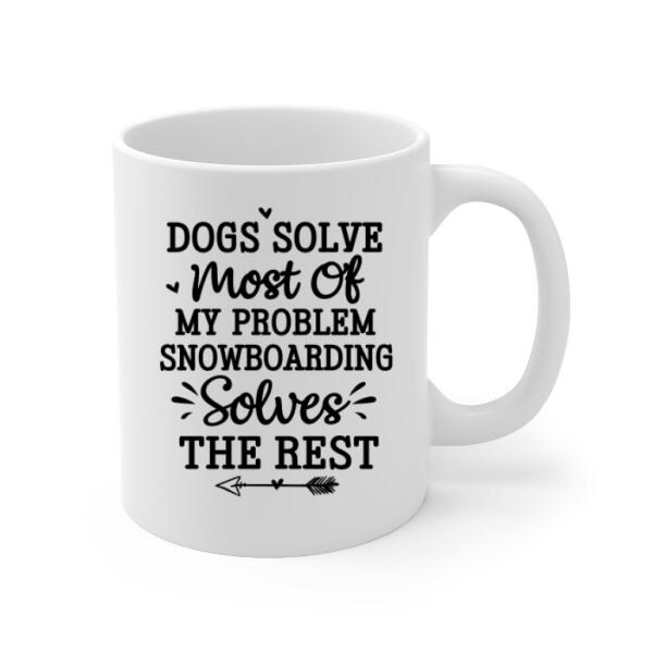 Personalized Mug, Snowboarding Man With Dogs, Gift For Snowboarders And Dog Lovers