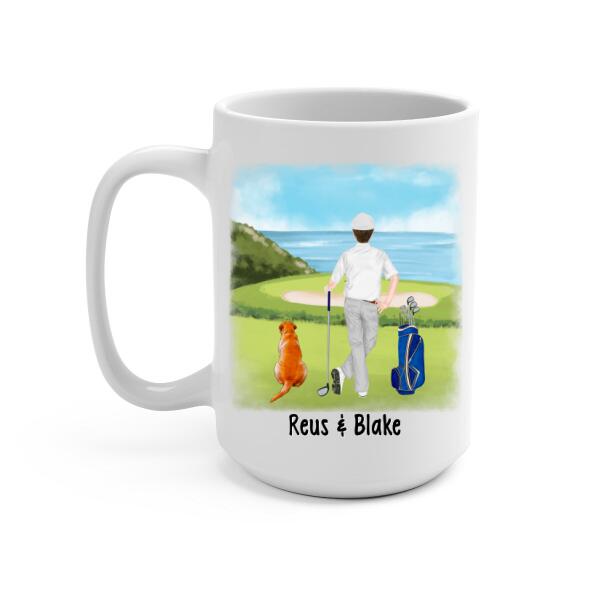 Personalized Mug, Golf Man With Dogs, Dog Solves Most Of My Problems Golf Solves The Rest, Gift For Golfers And Dog Lovers