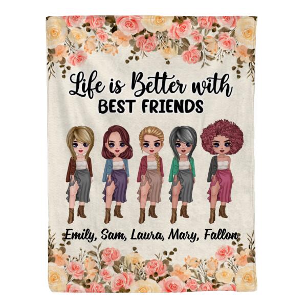 Personalized Blanket, Up To 5 Girls, Gift For Best Friends, Sisters, Life Is Better With Best Friends