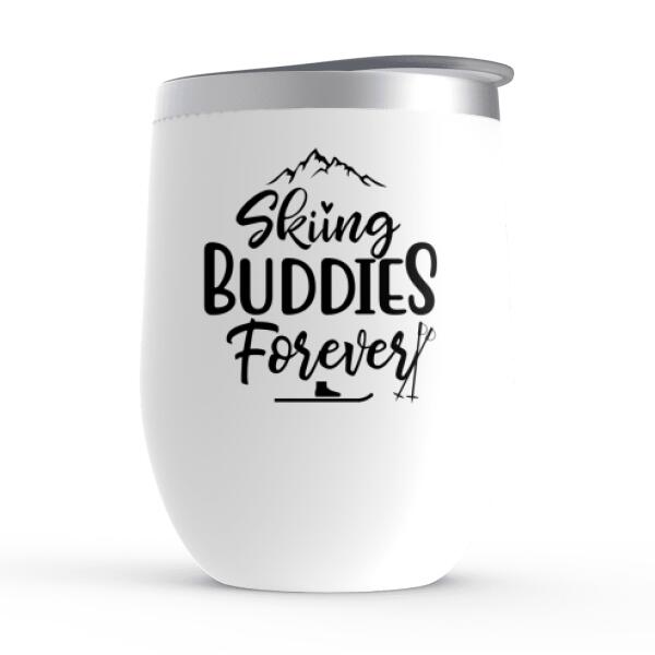 Personalized Wine Tumbler, Skiing Family - Couple And Kids, Gift for Skiing Lovers