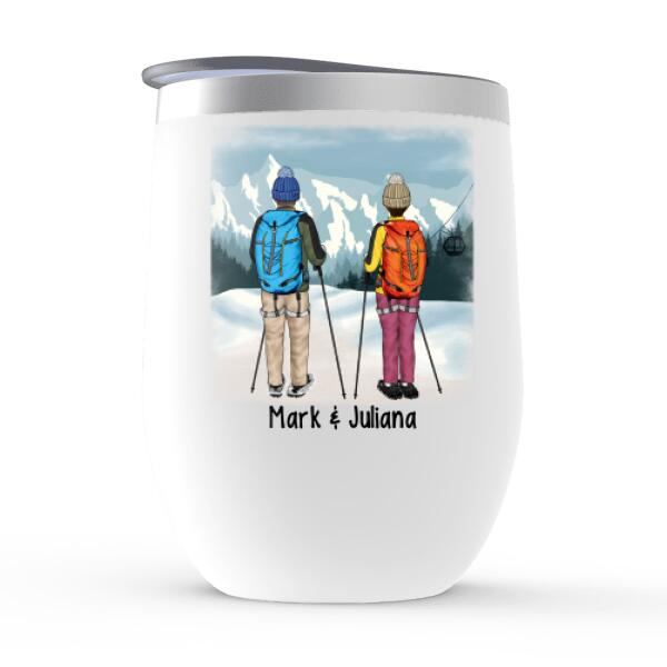 Personalized Wine Tumbler, Snowshoeing Couple and Friends, Gift for Snowshoeing Lovers