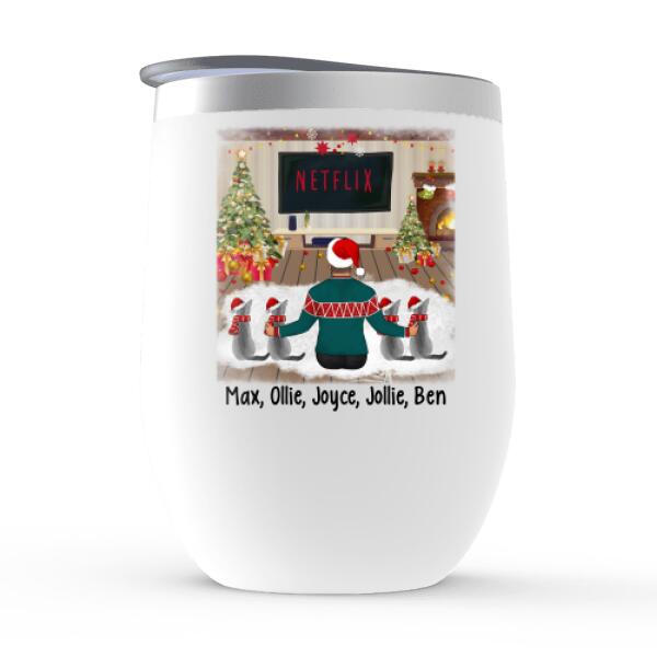 Personalized Wine Tumbler, Christmas Man And Cats, Gift For Cat Lovers