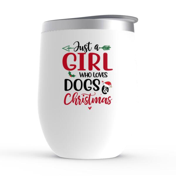 Personalized Wine Tumbler, Christmas Girl And Dogs, Gift For Dog Lovers