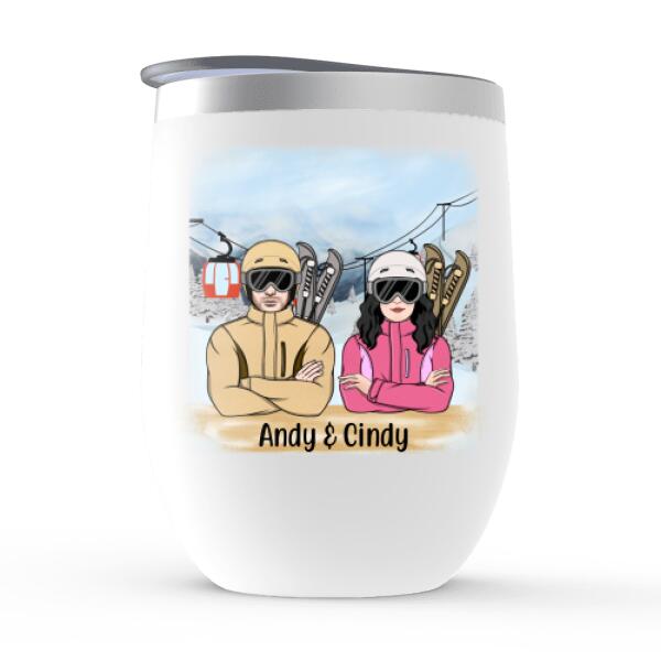 Personalized Wine Tumbler, Skiing Partners For Life, Gift For Skiing Lover, Couple, Friends