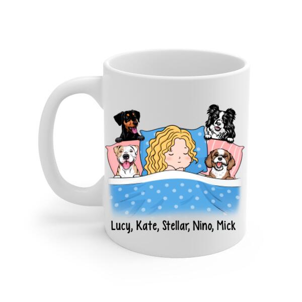 Personalized Mug, Sleeping With Dogs, I Like To Stay In Bed With My Dogs It's Too Peopley Out There, Gift For Dog Lovers