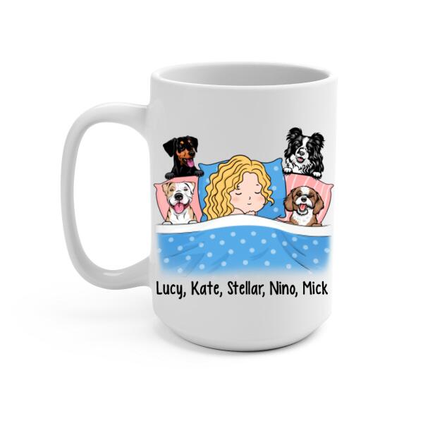 Personalized Mug, Sleeping With Dogs, I Like To Stay In Bed With My Dogs It's Too Peopley Out There, Gift For Dog Lovers